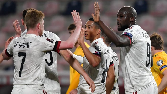 Belgium's Kevin De Bruyne and Romelu Lukaku